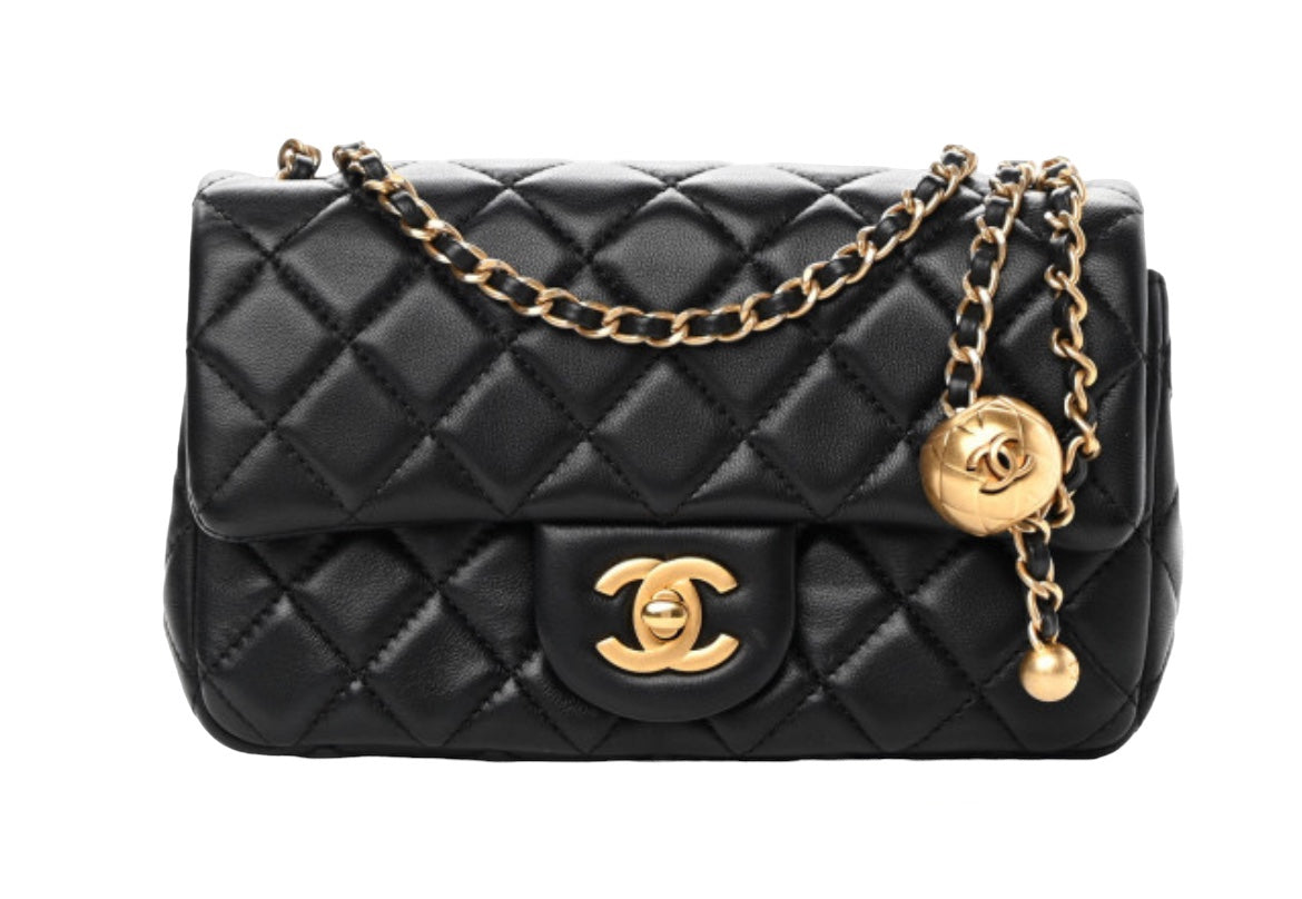 Chanel Black Lambskin Pearl Crush Mini Rectangular flap Bag