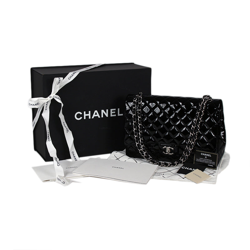 Chanel Black Patent Maxi Double Flap Bag