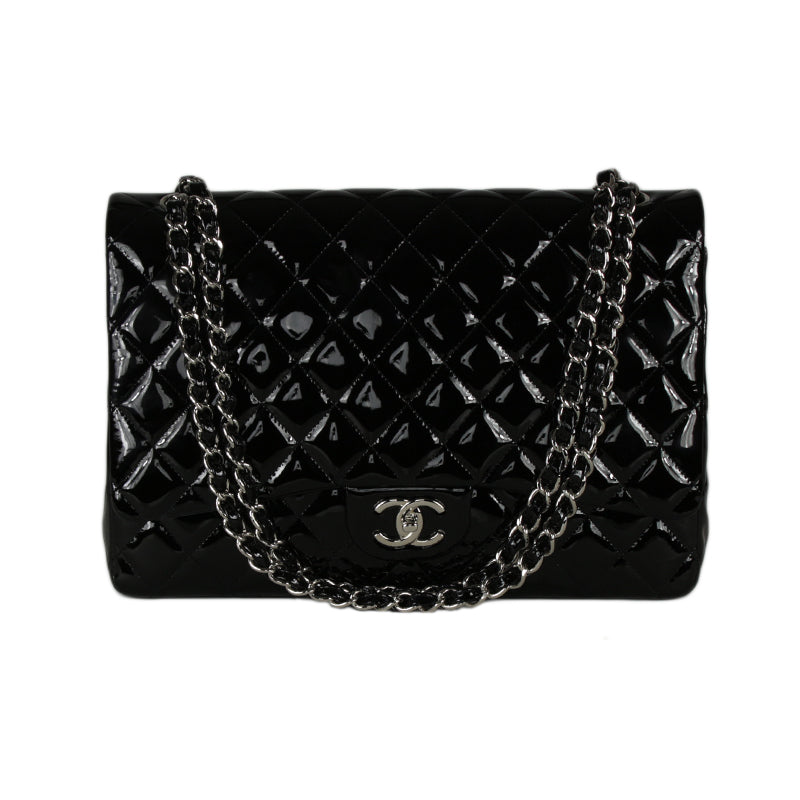 Chanel Black Patent Maxi Double Flap Bag