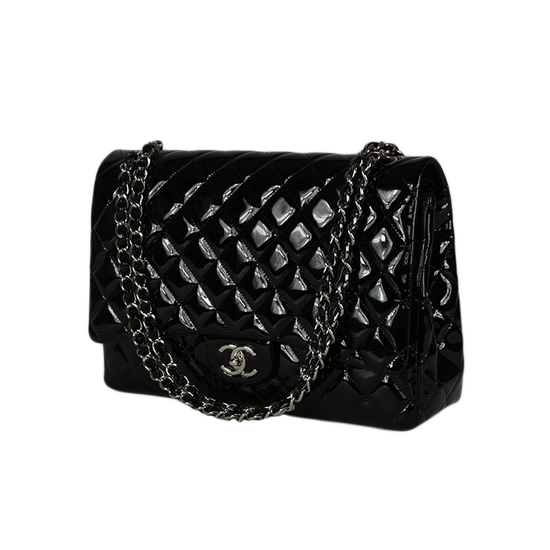 Chanel Black Patent Maxi Double Flap Bag