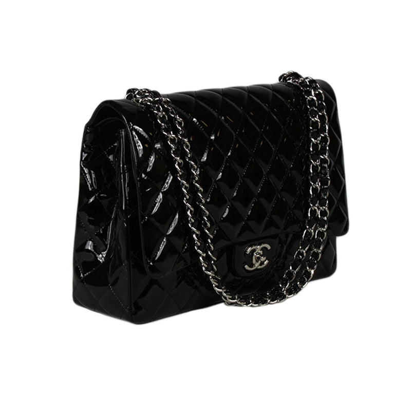 Chanel Black Patent Maxi Double Flap Bag
