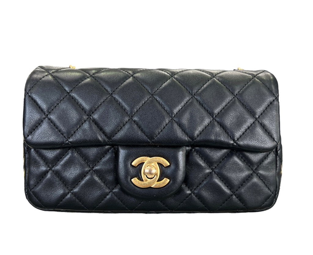 Chanel Black Lambskin Pearl Crush Mini Rectangular flap Bag