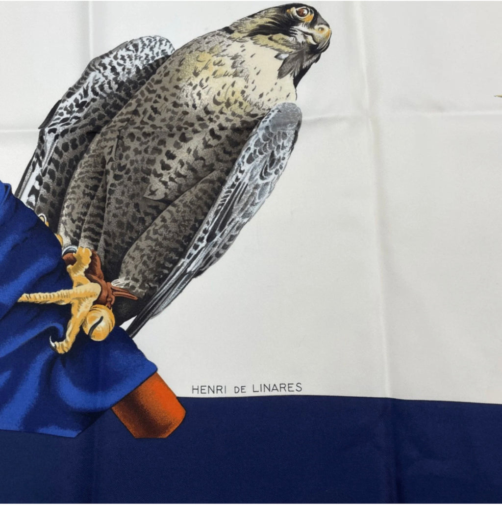Hermes White Chasse A Vol Henri De Linares Silk 90 Scarf
