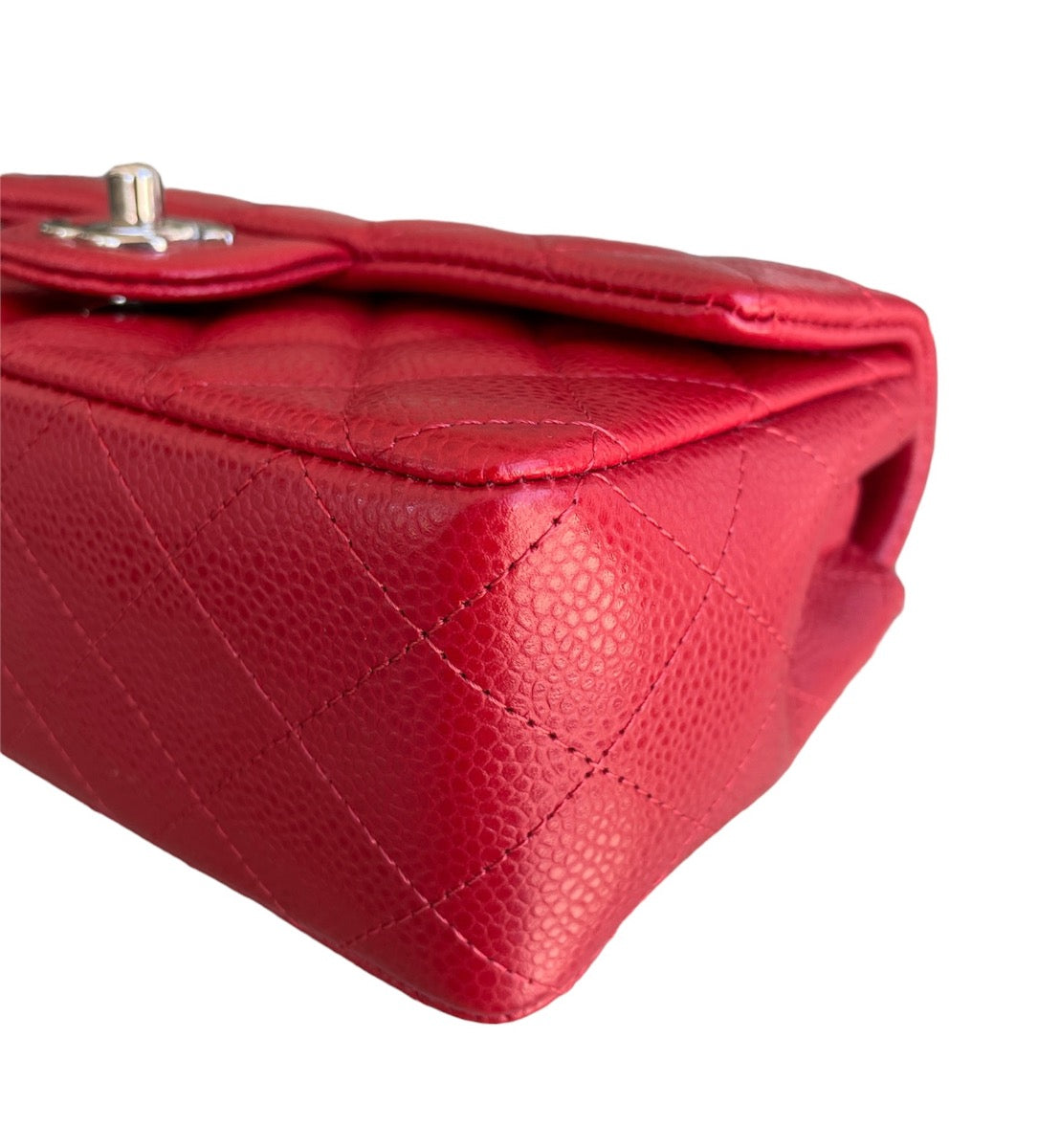 Chanel Red Quilted Caviar Leather Mini Rectangle Flap Bag