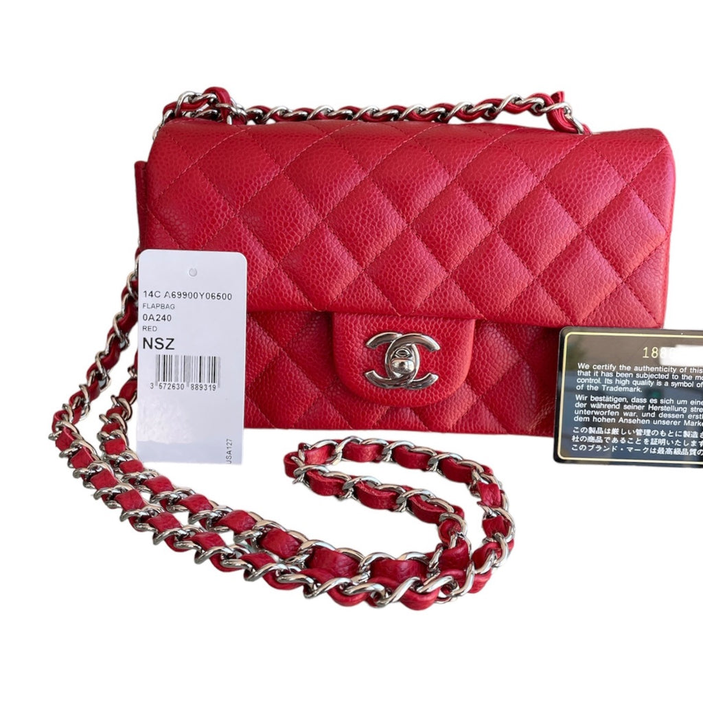 Chanel Red Quilted Caviar Leather Mini Rectangle Flap Bag