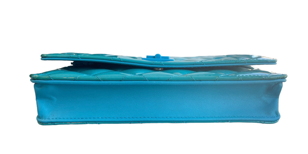 Chanel Turquoise Patent Leather Reissue Wallet On Chain