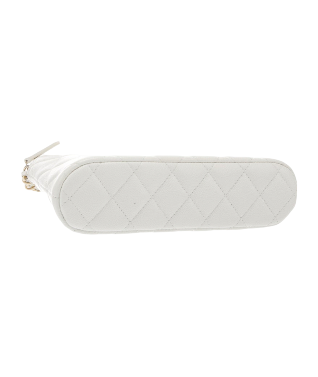 2024 Chanel White Quilted Caviar Clutch w/ Chain