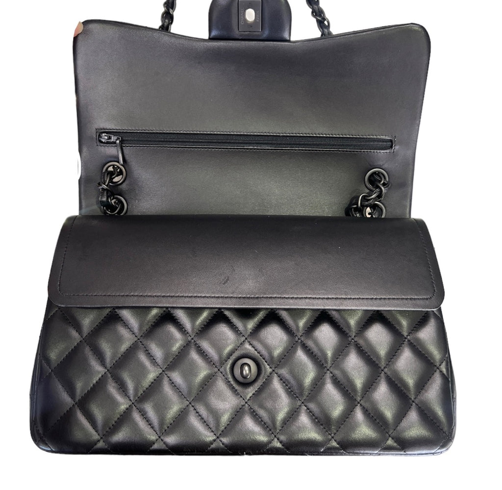 Chanel So Black Lambskin Jumbo Double Flap Bag