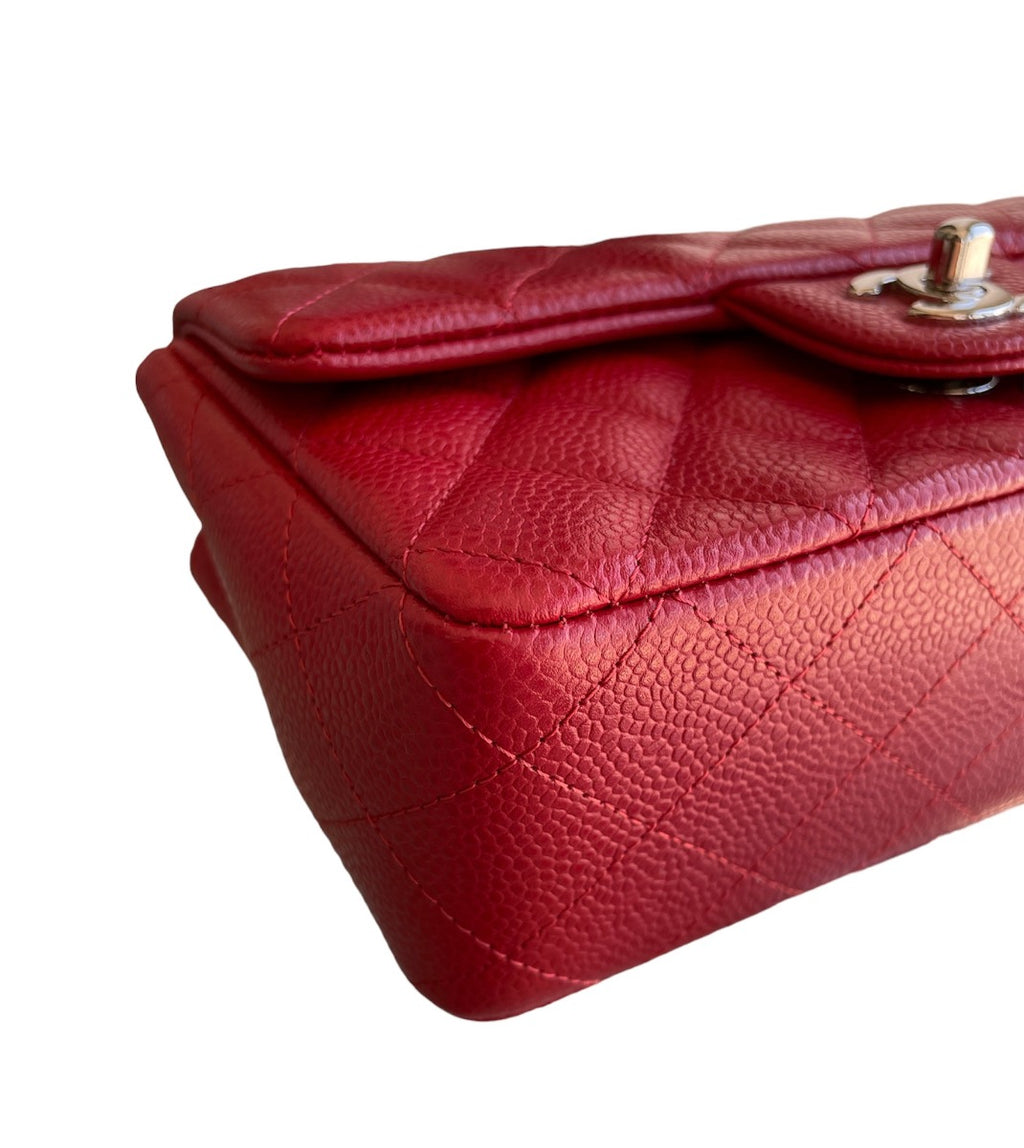 Chanel Red Quilted Caviar Leather Mini Rectangle Flap Bag