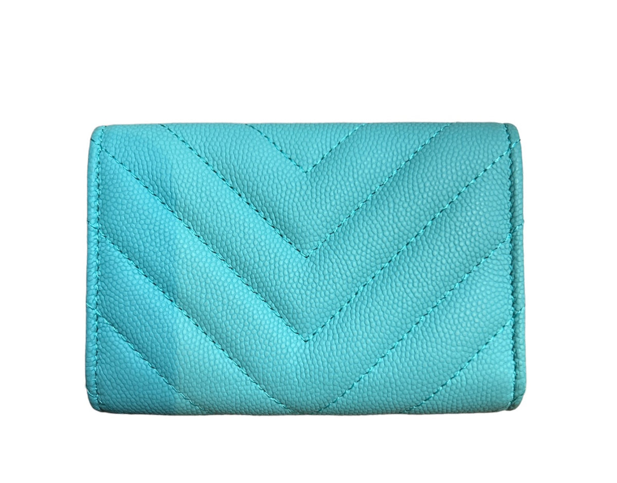 Chanel Chevron Quilted “Tiffany Blue” Card Wallet