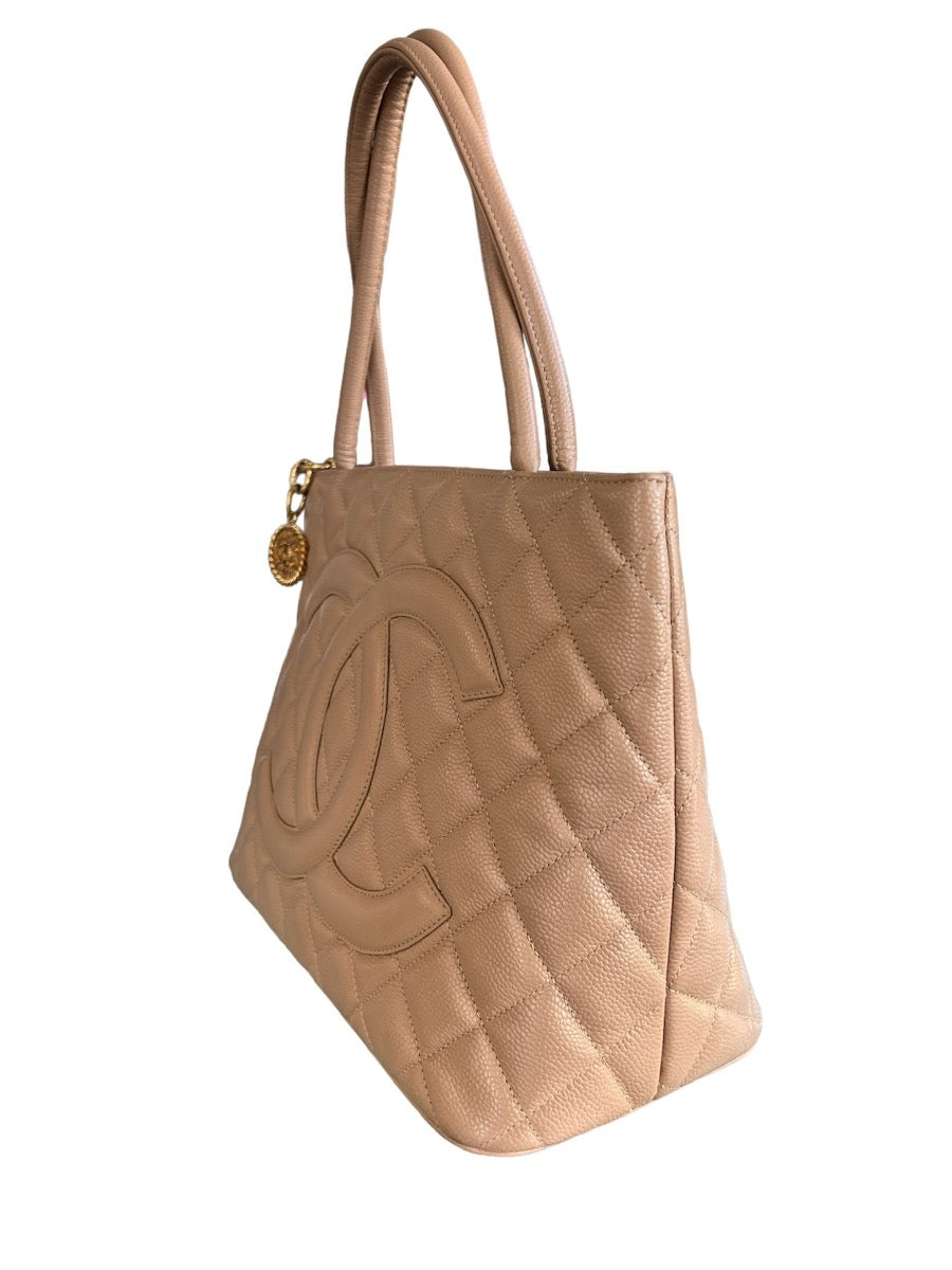 Chanel Beige Caviar Medallion Tote with Gold Hardware