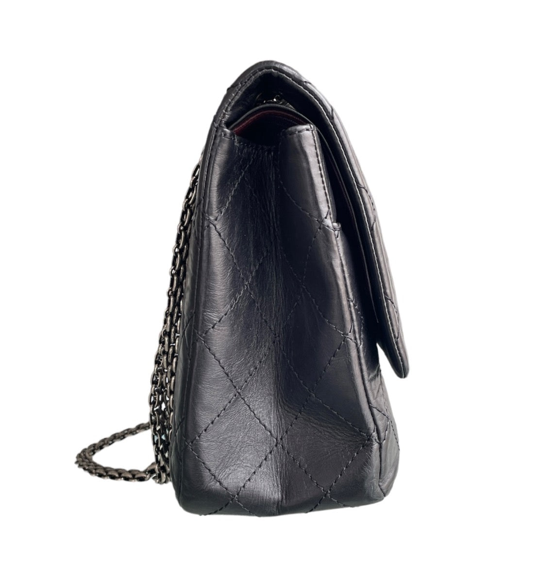 Chanel Black Aged Calfskin Quilted Double Flap 2.55 Reissue 227 Bag