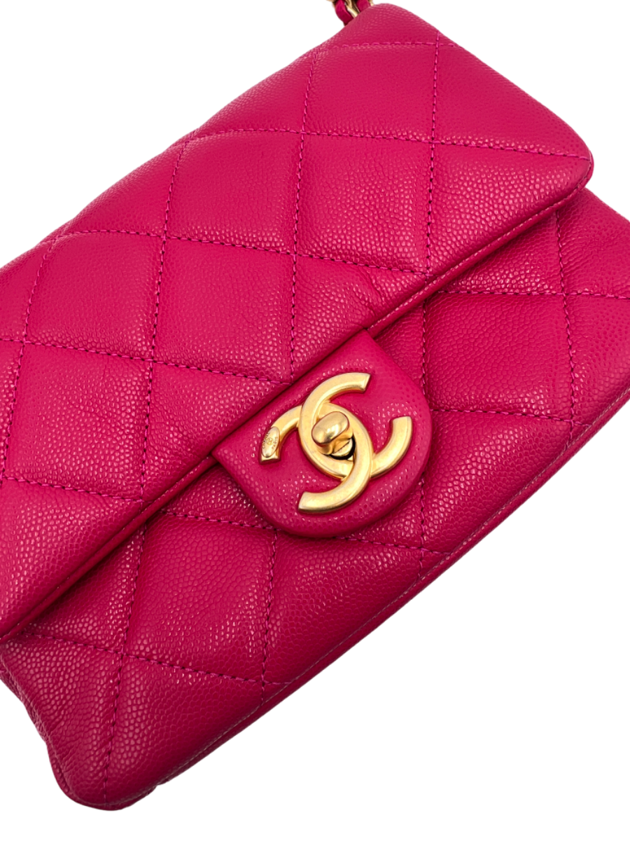 Chanel Fuchsia Caviar Twist Your Buttons Small Single Flap Bag