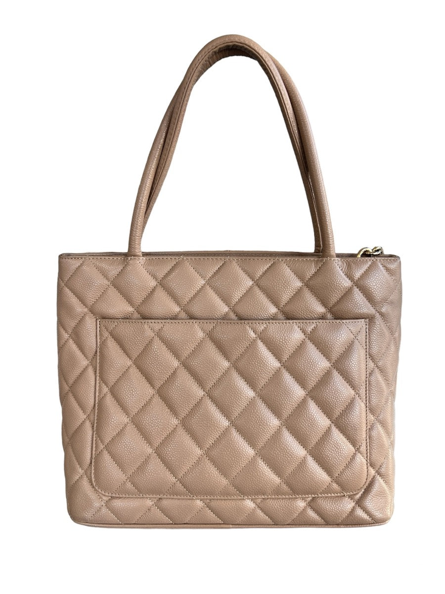 Chanel Beige Caviar Medallion Tote with Gold Hardware