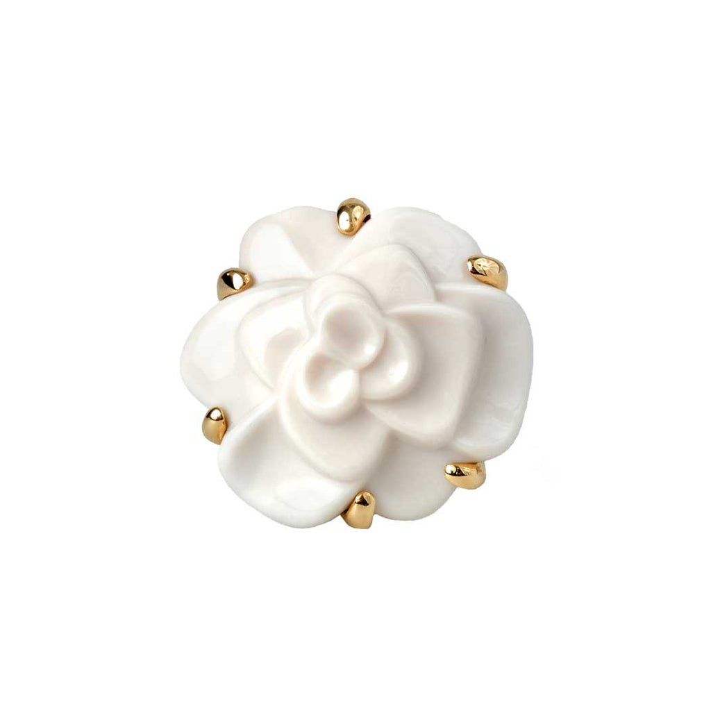 Chanel White Camellia Cocktail 18K Ring
