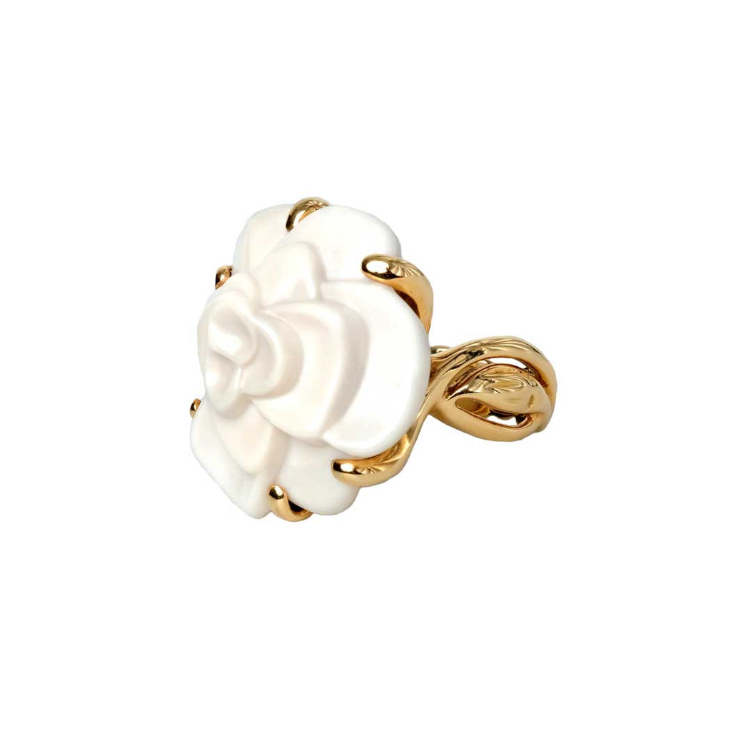 Chanel White Camellia Cocktail 18K Ring