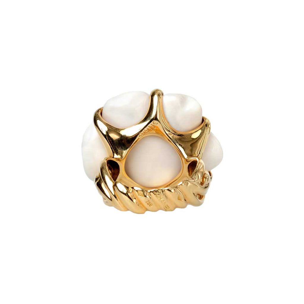 Chanel White Camellia Cocktail 18K Ring