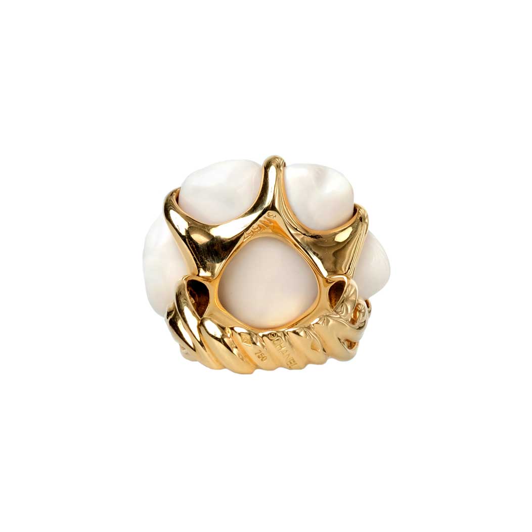 Chanel White Camellia Cocktail 18K Ring