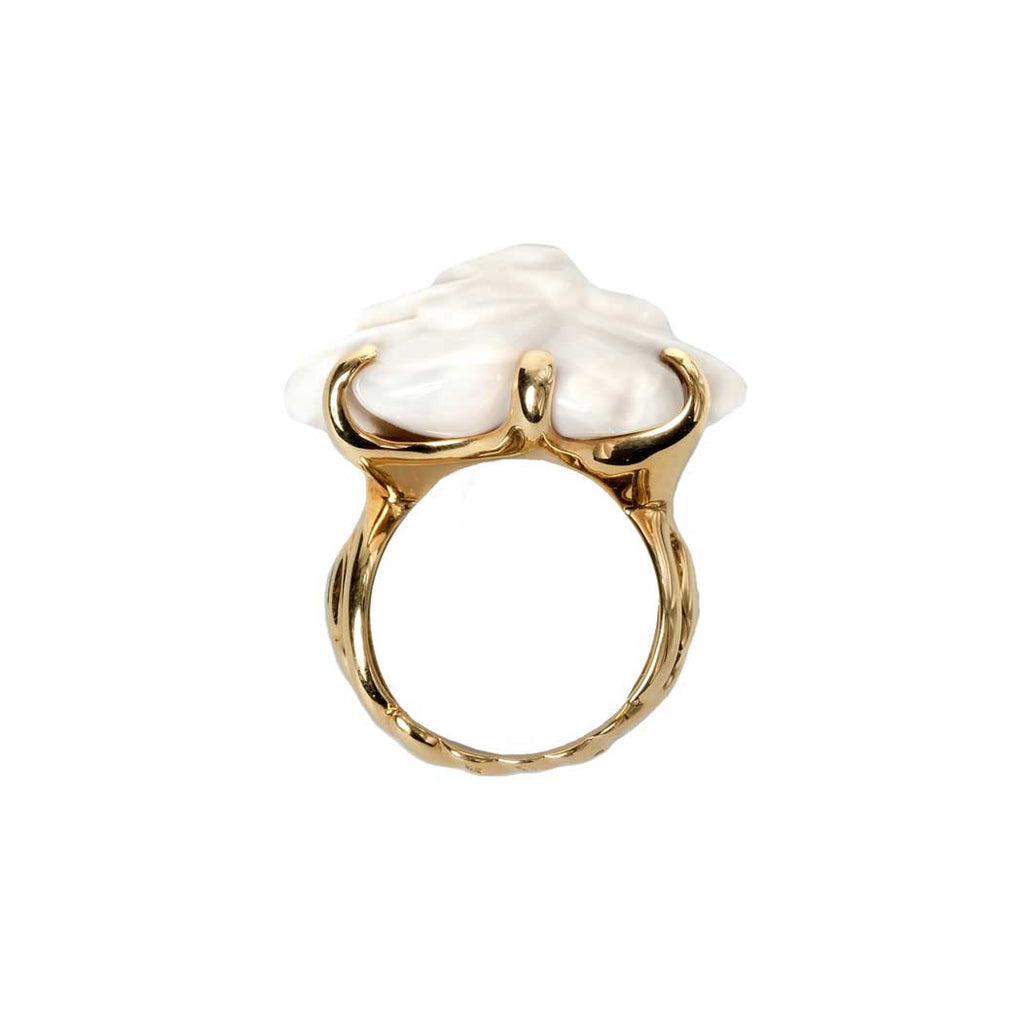 Chanel White Camellia Cocktail 18K Ring