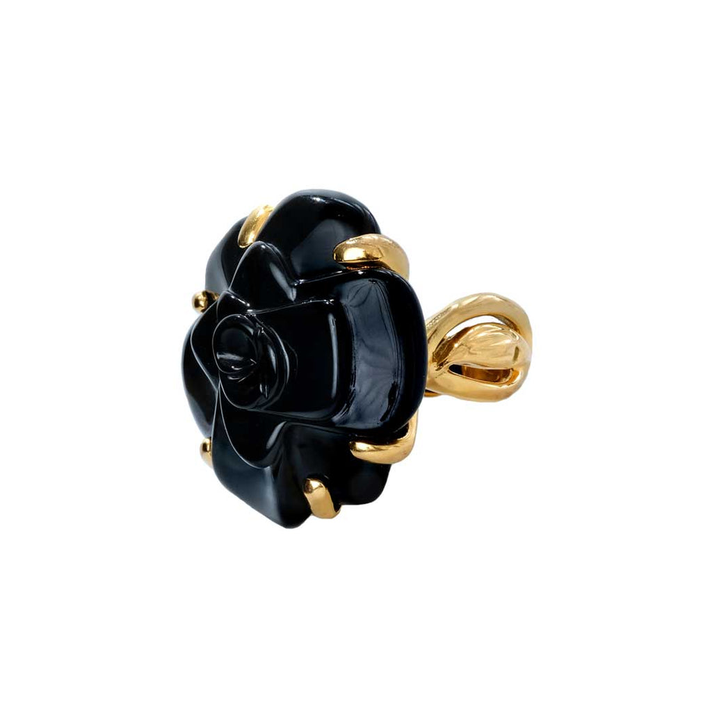 Chanel Onyx Camélia Cocktail 18K Ring
