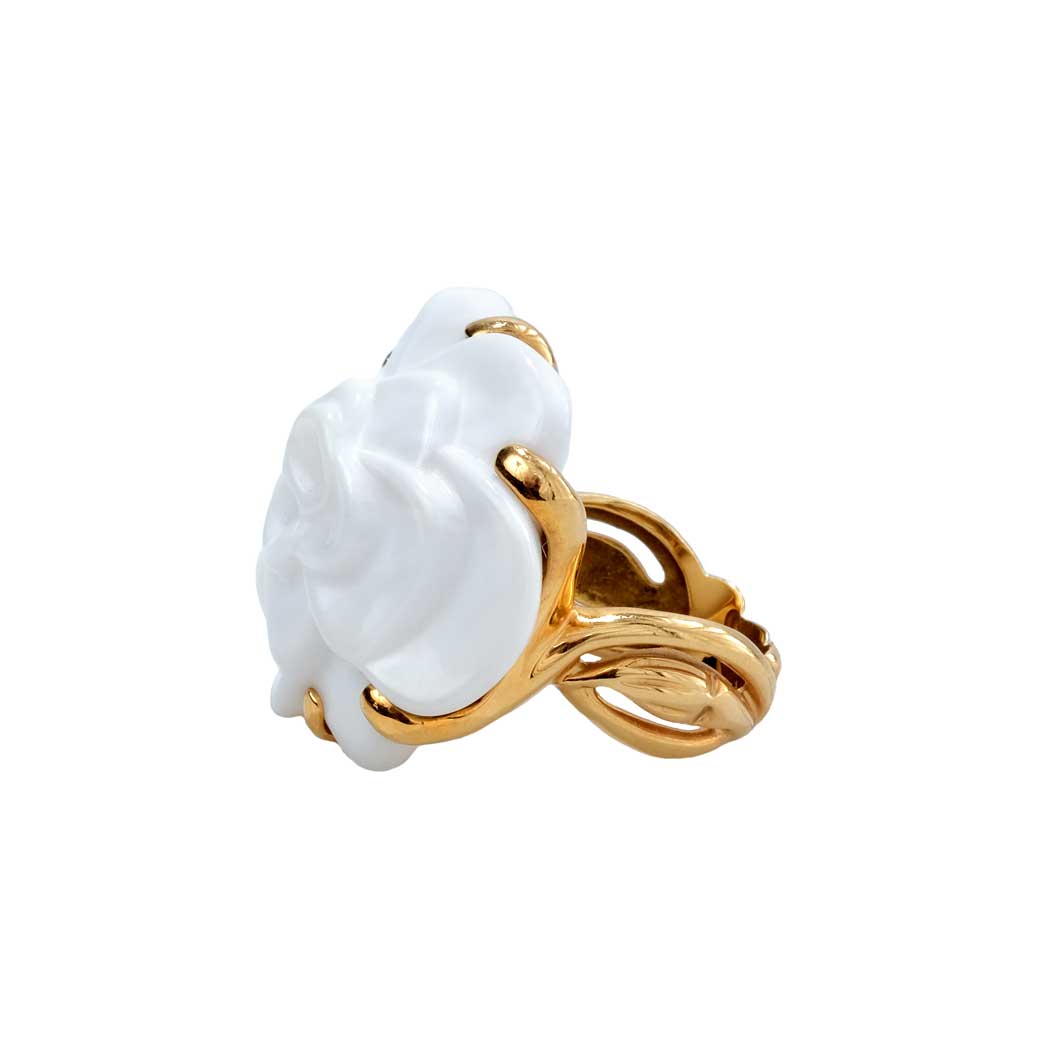 Chanel Cream Camellia Cocktail 18K Ring