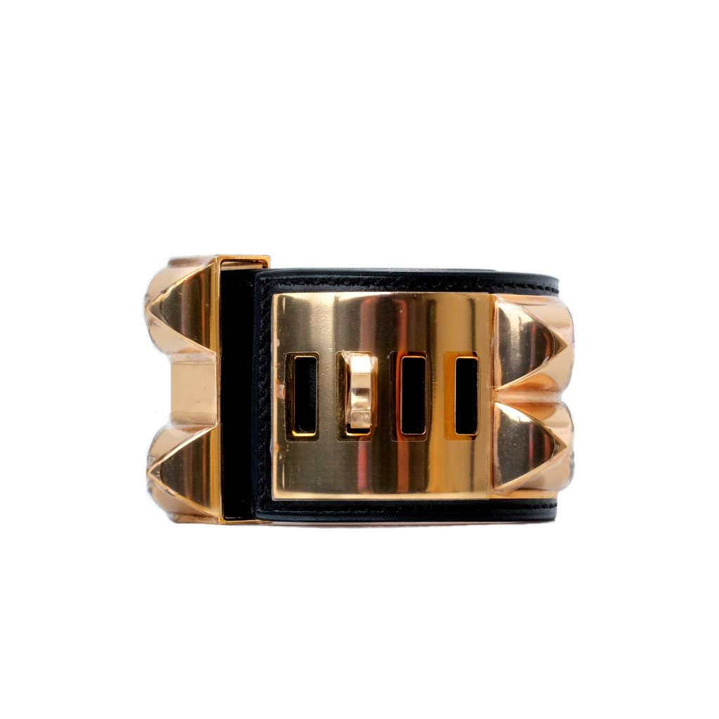 Hermès Noir Calfskin Collier de Chien Rose Gold Hardware