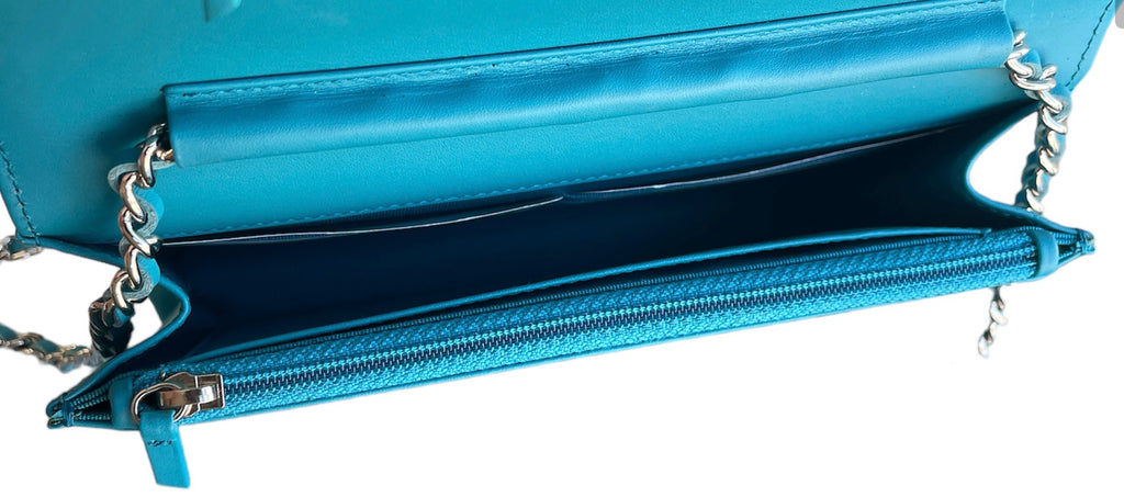 Chanel Turquoise Patent Leather Reissue Wallet On Chain