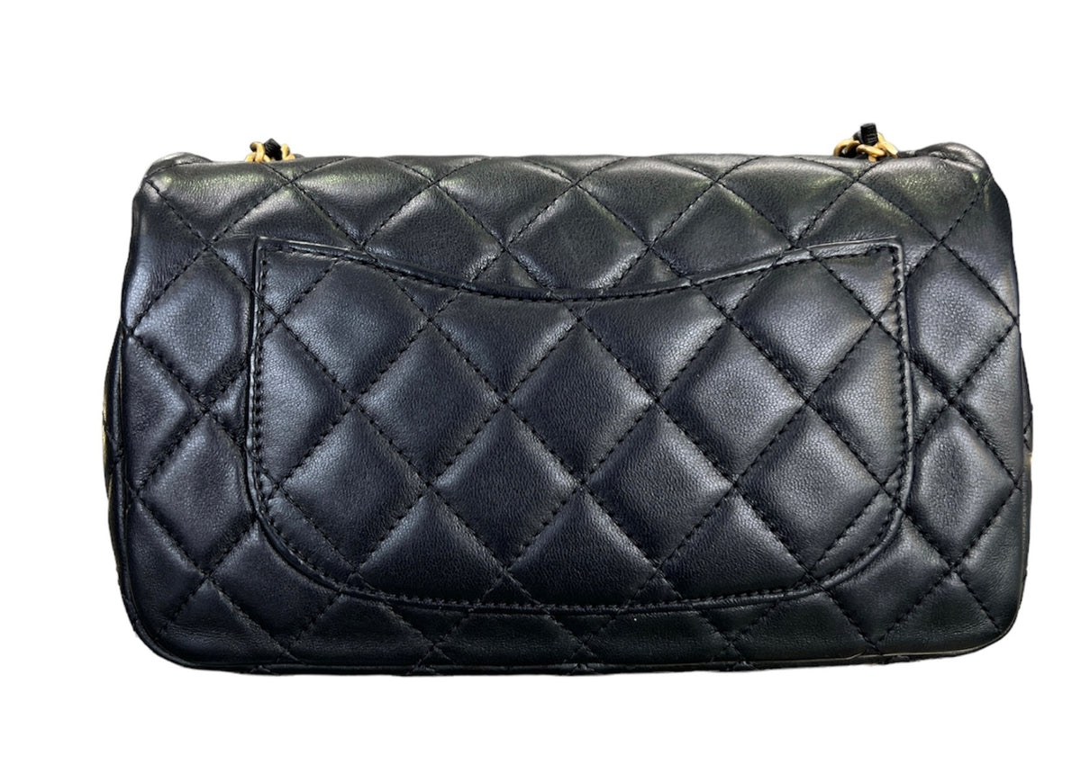 Chanel Black Lambskin Pearl Crush Mini Rectangular flap Bag