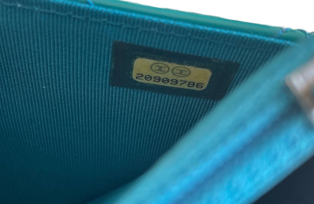 Chanel Turquoise Patent Leather Reissue Wallet On Chain