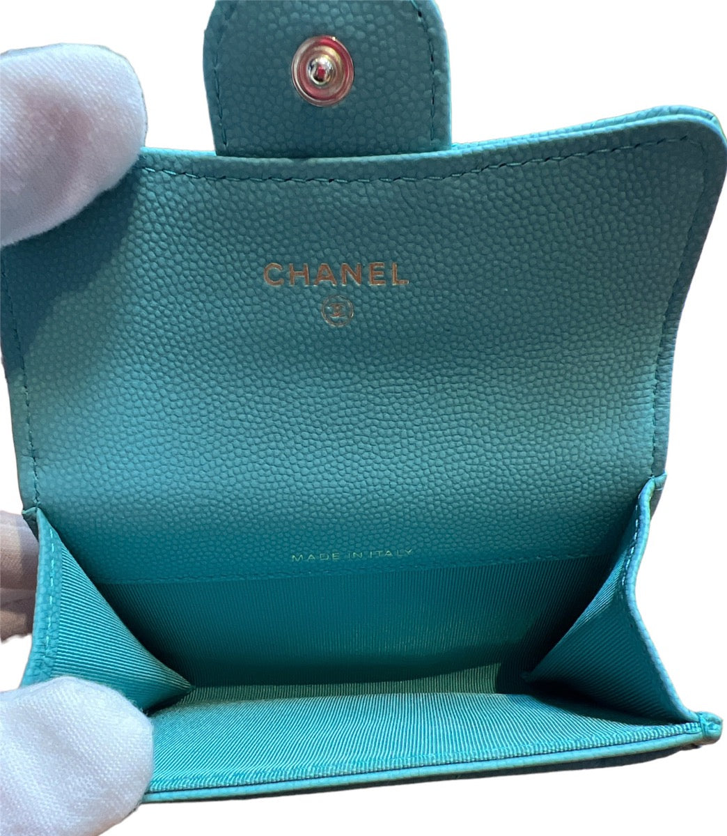Chanel Chevron Quilted “Tiffany Blue” Card Wallet