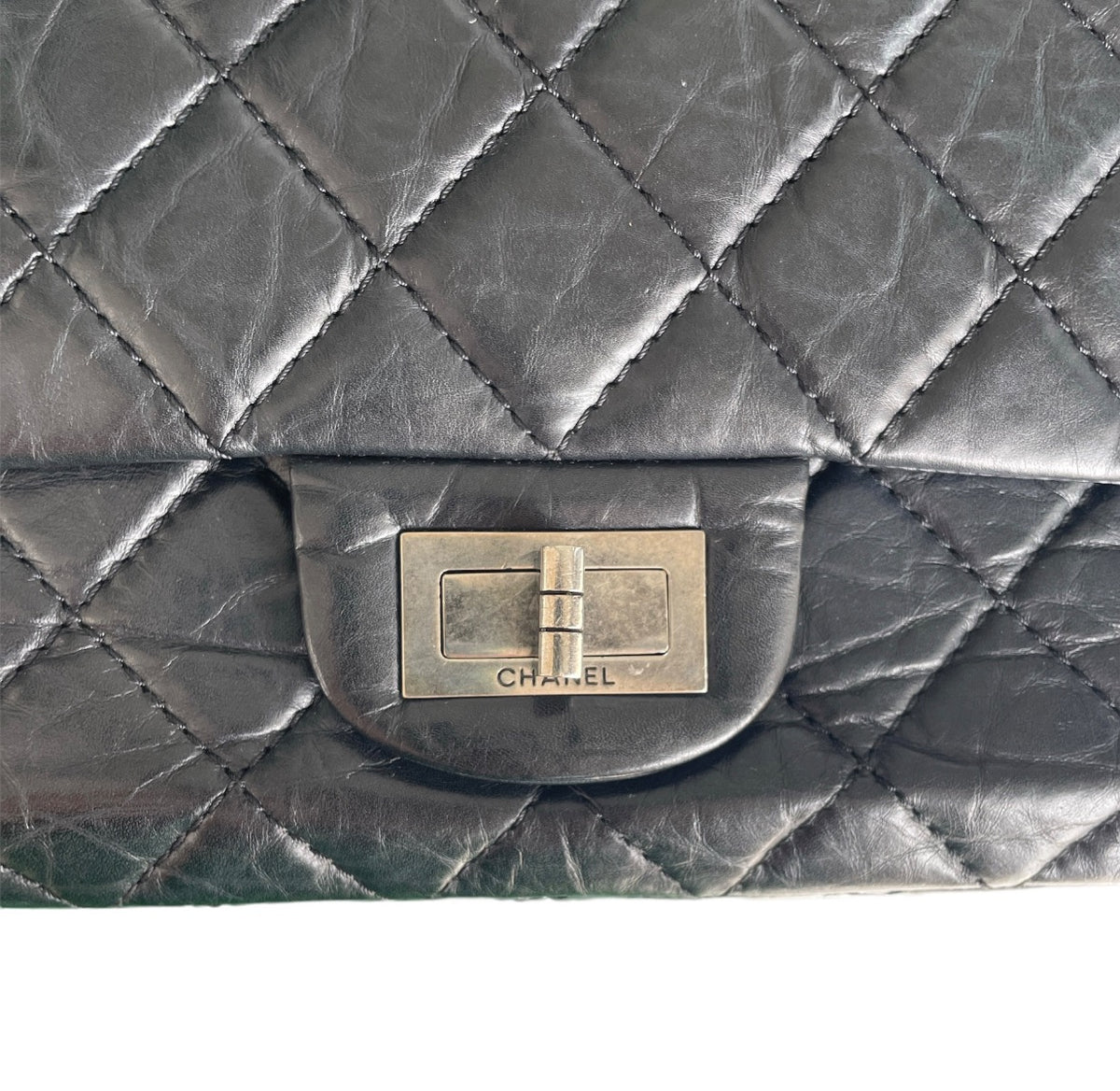 Chanel Black Aged Calfskin Quilted Double Flap 2.55 Reissue 227 Bag