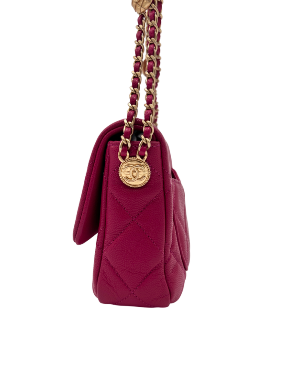 Chanel Fuchsia Caviar Twist Your Buttons Small Single Flap Bag