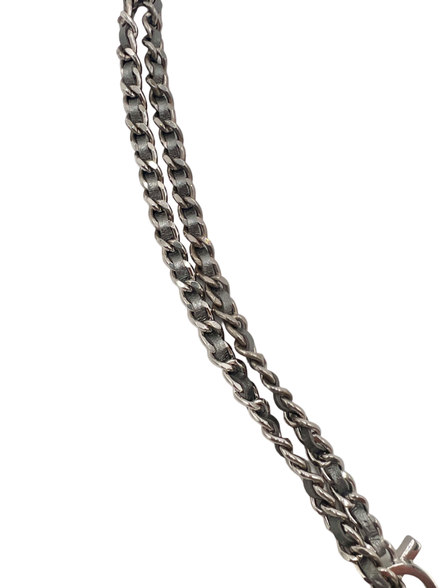 17B Chanel Pearl & Silver Ruthenium Short CC Necklace Choker Necklace