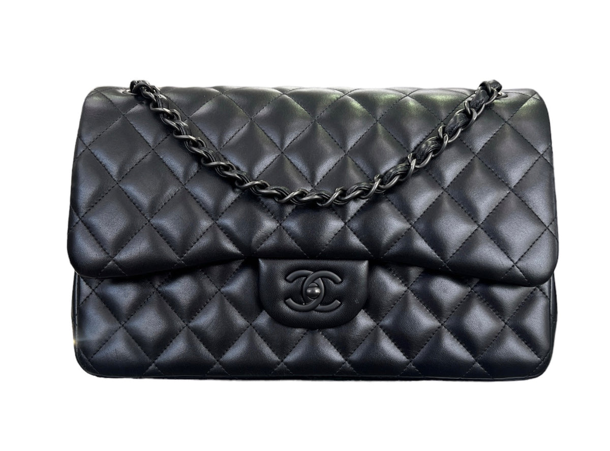 Chanel So Black Lambskin Jumbo Double Flap Bag