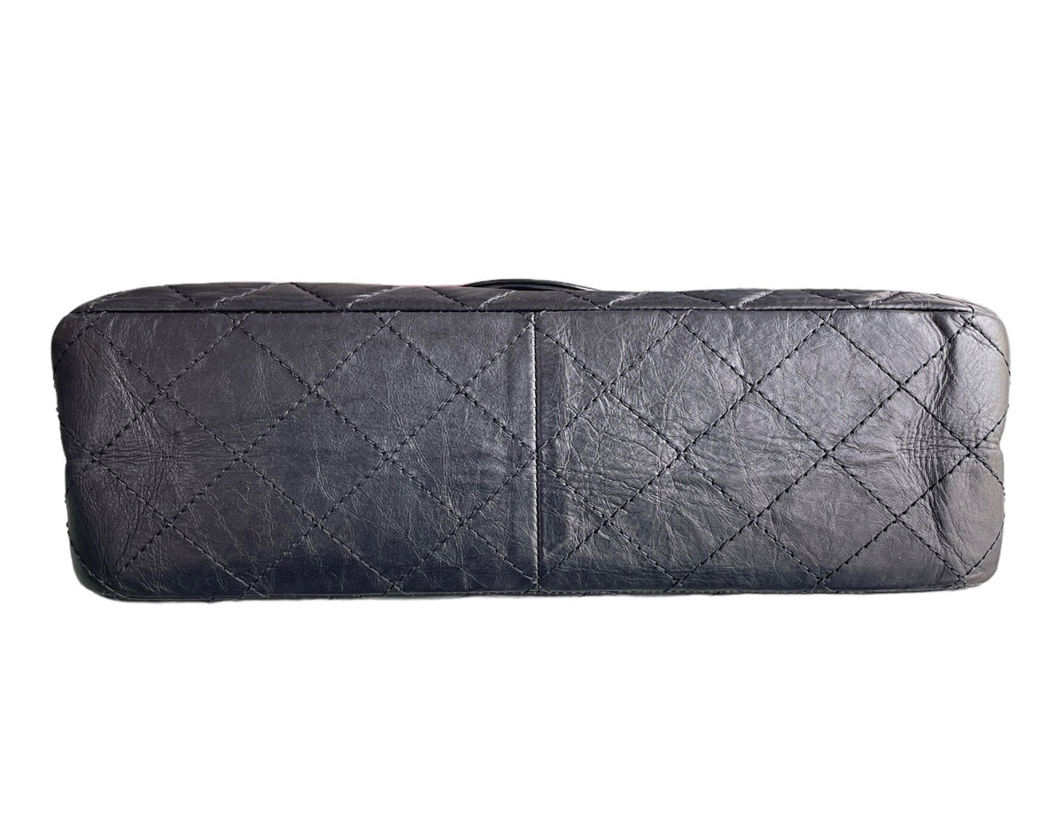 Chanel Black Aged Calfskin Quilted Double Flap 2.55 Reissue 227 Bag