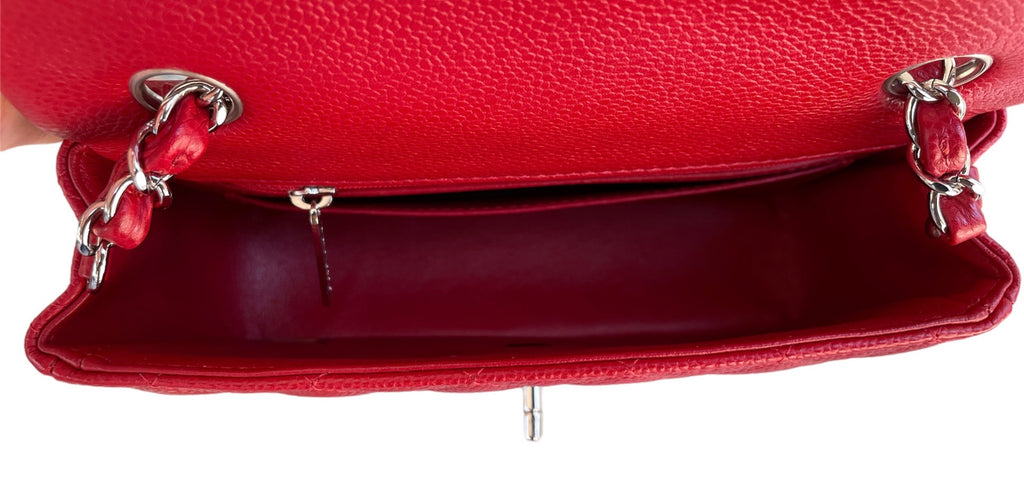 Chanel Red Quilted Caviar Leather Mini Rectangle Flap Bag