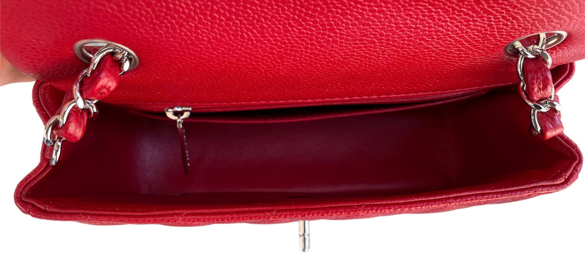 Chanel Red Quilted Caviar Leather Mini Rectangle Flap Bag