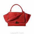 Celine Drummed Calfskin Vermillion Medium Trapeze Bag