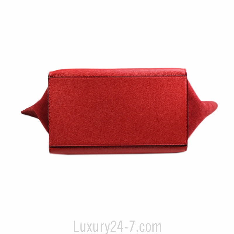 Celine Drummed Calfskin Vermillion Medium Trapeze Bag