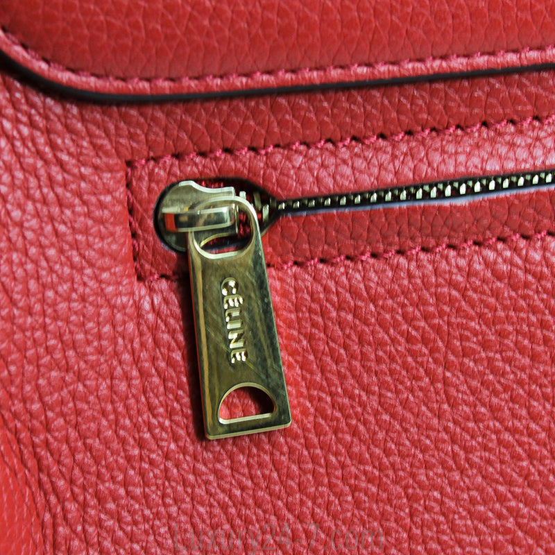 Celine Drummed Calfskin Vermillion Medium Trapeze Bag