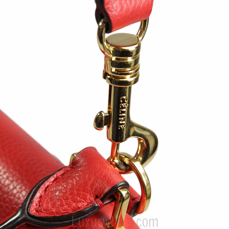 Celine Drummed Calfskin Vermillion Medium Trapeze Bag