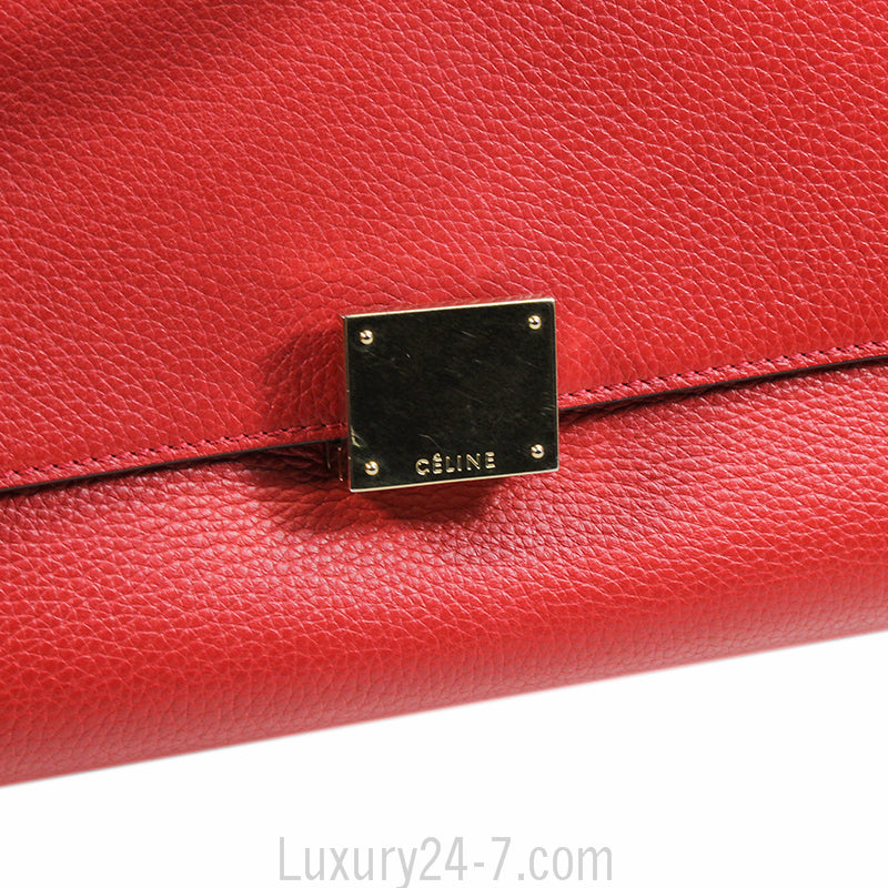 Celine Drummed Calfskin Vermillion Medium Trapeze Bag