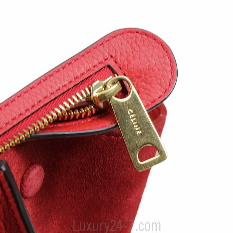 Celine Drummed Calfskin Vermillion Medium Trapeze Bag