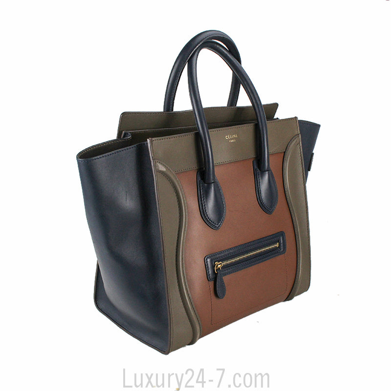 Celine Smooth Leather Tricolor Mini Luggage Tote