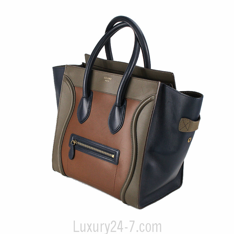 Celine Smooth Leather Tricolor Mini Luggage Tote