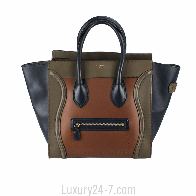 Celine Smooth Leather Tricolor Mini Luggage Tote