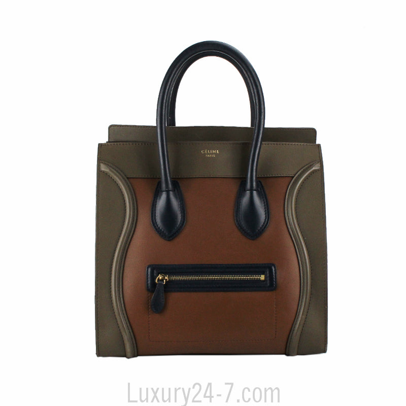 Celine Smooth Leather Tricolor Mini Luggage Tote