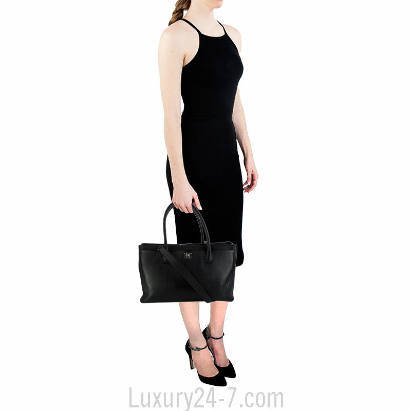 Chanel Black Cerf Tote w/ Strap Bag
