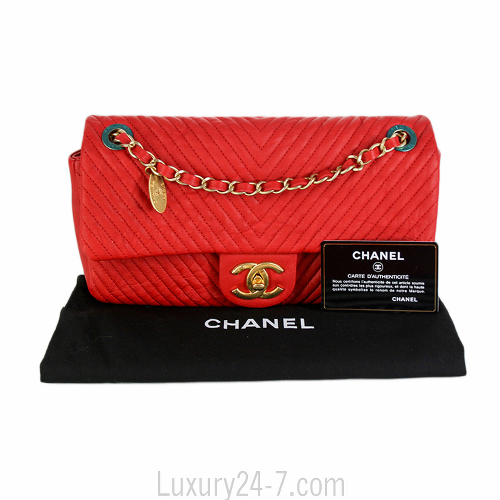 Chanel Red Chevron Medium Single Flap Bag