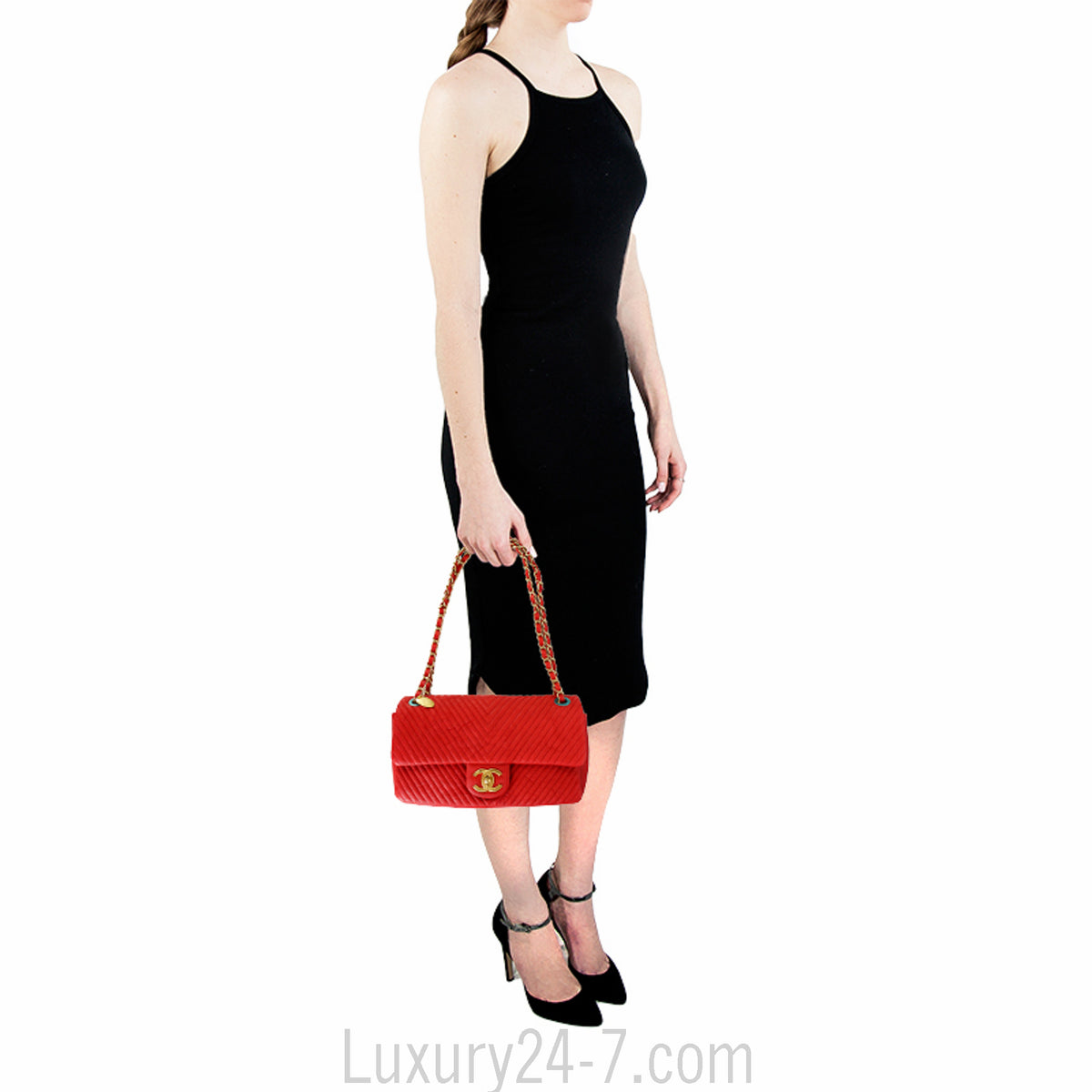 Chanel Red Chevron Medium Single Flap Bag